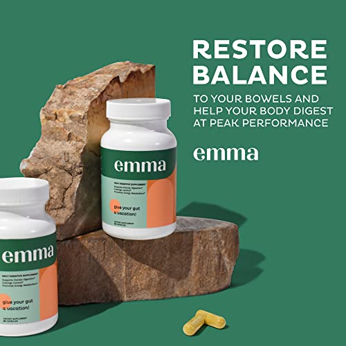 Emma Gut Health - Gas and Bloating Relief, Constipation, Leaky Gut Repair - Gut Cleanse & Restore Digestion - Regulate Bowel Movement. Probiotics and Laxative Alternative, 60 Capsules