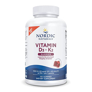 Nordic Naturals Vitamin D3 + K2 Gummies, Pomegranate - 120 Gummies - 1000 IU Vitamin D3 + 45 mcg Vitamin K2 - Great Taste - Bone Health, Promotes Healthy Muscle Function - Non-GMO - 120 Servings