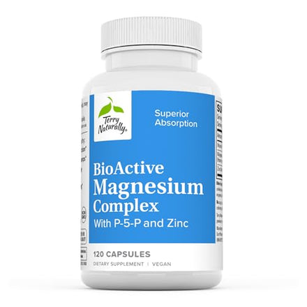 Terry Naturally BioActive Magnesium Complex - 120 Capsules - with Vitamin B6 & Zinc - Non-GMO, Vegan, Gluten Free, Kosher - 120 Servings