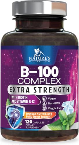 B Complex Vitamins with Vitamin C & Folic Acid - Dietary Supplement for Energy, Immune, & Brain Support - Nature's Super B Vitamin Complex for Women and Men, Made with Folate - 120 Vegetarian Capsules