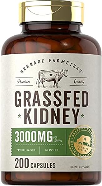 Grass Fed Beef Kidney Supplement | 200 Capsules | 3000mg | Pasture Raised Desiccated Bovine Supplement | Hormone and Pesticide Free | Non-GMO, Gluten Free | by Herbage Farmstead in Pakistan in Pakistan