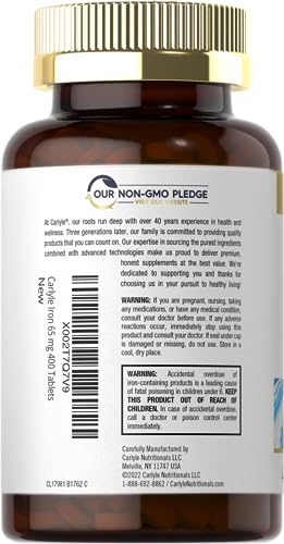 Iron Ferrous Sulfate 65 mg | 400 Tablets | Non-GMO, Gluten Free, Supplement in Pakistan