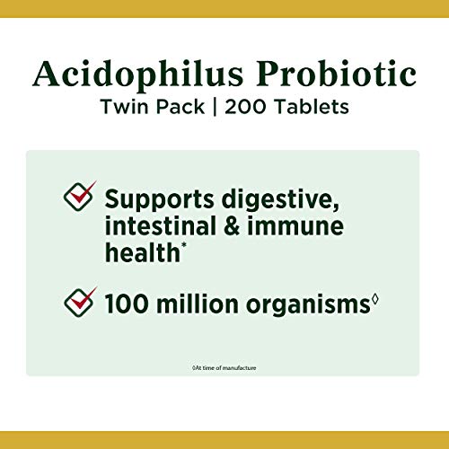 Nature's Bounty Acidophilus Probiotic, Daily Probiotic Supplement, Supports Digestive Health, Twin Pack, 200 Tablets