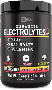 Enhanced Electrolyte Powder (Pink Lemonade | 90ct.) + BCAA, B-Vitamins & Real Salt® - Hydration Powder w Potassium, Sodium, Zinc, Magnesium for Hydration in Pakistan