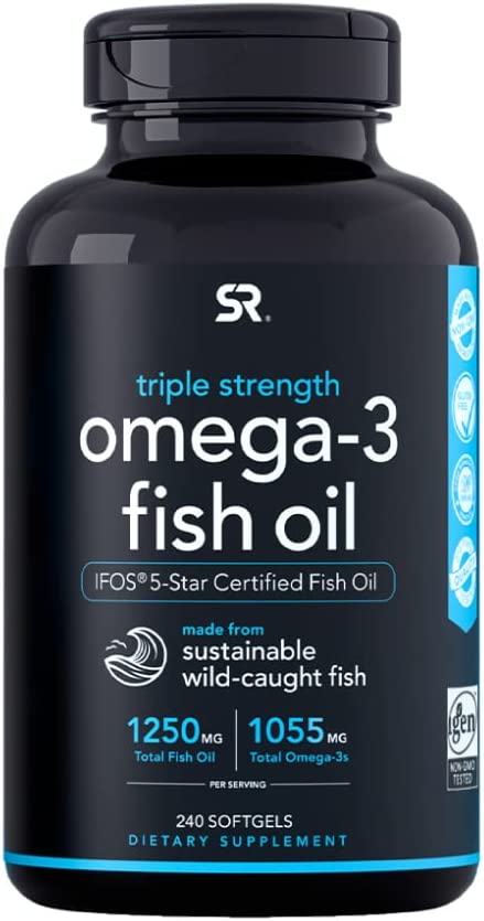 Sports Research Omega 3 Fish Oil -Supplement EPA & DHA Fatty Acids Heart, Brain & Immune Support 1250 mg Capsules