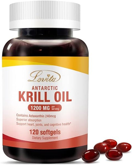 Krill Oil 1200mg with Astaxanthin, EPA, DHA, Omega-3 Supplement. Pure Natural Flavor. No Artificial addictives. Immue, Eye, Brain, Skin Support. 120 Softgels. 2 Month Supply. in Pakistan