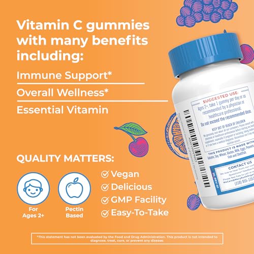 Vegan Vitamin C Gummies by MaryRuth's | 2 Month Supply | Immune Support Supplement | Adults & Kids Vitamin C | Chewable Vitamin C Gummy Vitamins | Non GMO | Pectin Based | 60 Count