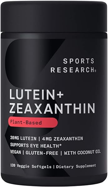 Sports Research Vegan Lutein + Zeaxanthin (20mg) with Organic Coconut Oil for Better Absorption - Supports Vision & Eye Health - Vegan Certified & Non-GMO Verified (120 Softgels) in Pakistan in Pakistan