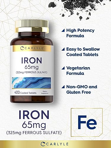 Iron Ferrous Sulfate 65 mg | 400 Tablets | Non-GMO, Gluten Free, Supplement in Pakistan