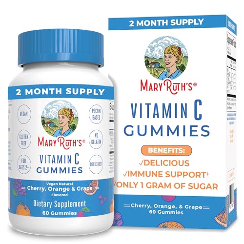 Vegan Vitamin C Gummies by MaryRuth's | 2 Month Supply | Immune Support Supplement | Adults & Kids Vitamin C | Chewable Vitamin C Gummy Vitamins | Non GMO | Pectin Based | 60 Count