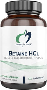 Designs for Health Betaine HCl with Pepsin - 750mg Betaine Hydrochloride + Protein Digestive Enzyme - Non-GMO Supplement to Support Digestive Function (120 Capsules) in Pakistan