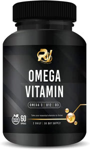 Ritevit Omega 3 Supplement, Vitamin D3 B12, Omega Vitamins 1000mg – Omega-3 Fish Oil Supplements, EPA & DHA, 60 Softgels, Essential Multivitamin - Men & Women for Immune Support Energy Focus & More