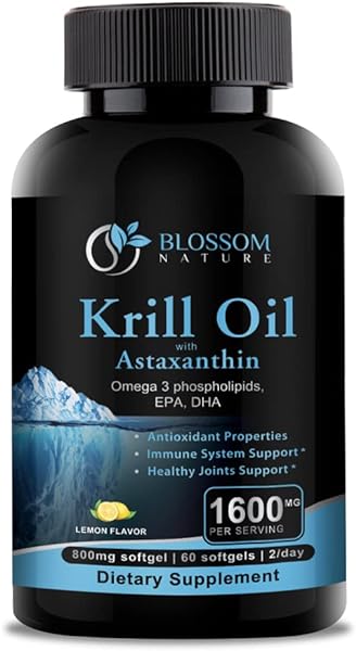 Antarctic Krill Oil 1600mg with Astaxanthin 2mg, Omega-3 320mg, Phospholipids,Fatty Acids EPA,DHA-Support Healthy Joints,Hair,Skin-800mg per Softgel, 60 Krill Oil Softgels with Lemon Flavor in Pakistan in Pakistan