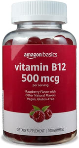 Amazon Basics Vitamin B12 500 mcg Gummies - Normal Energy Production and Metabolism, Immune System Support, Raspberry, 100 Count (2 per Serving) (Previously Solimo) in Pakistan