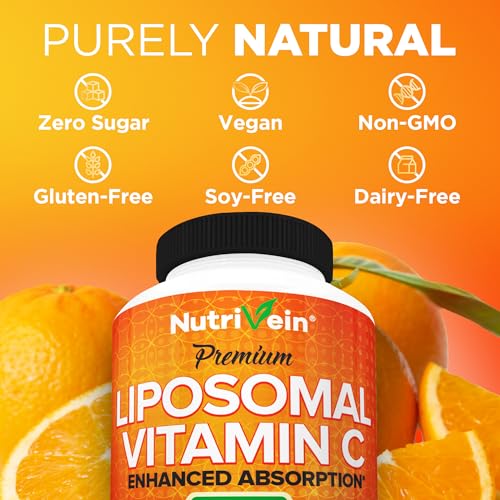 Nutrivein Liposomal Vitamin C 1650mg - 180 Capsules - High Absorption Ascorbic Acid - Supports Immune System & Collagen Booster - Powerful Antioxidant