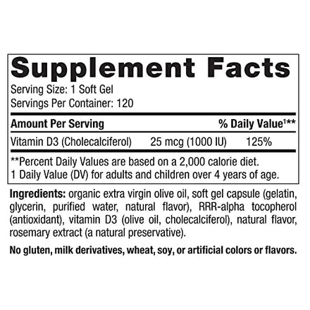 Nordic Naturals Vitamin D3 1000, Orange - 120 Mini Soft Gels - 1000 IU Vitamin D3 - Supports Healthy Bones, Mood & Immune System Function - Non-GMO - 120 Servings