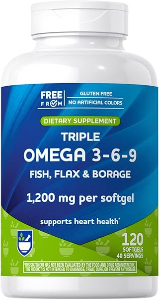 RA Triple Omega 3-6 - 9 120 Softgels, Fish Oil to Support a Healthy Heart, DHA and EPA, Flaxseed and Borage Oil in Pakistan