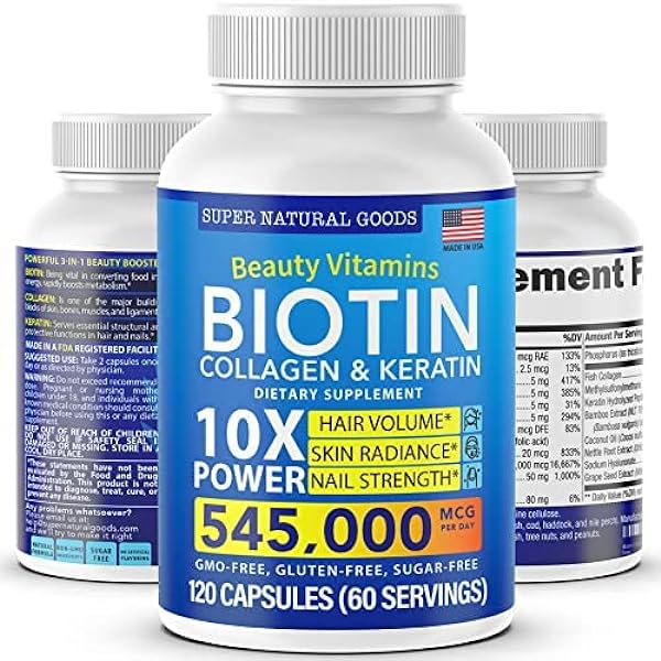 Biotin and Collagen Vitamins + Keratin with Folate - Hair Loss Treatments for Women & Men - Hair, Skin and Nails Supplements for Hair Growth & Postpartum Support - GMO Free & Gluten Free (60 Caps) in Pakistan