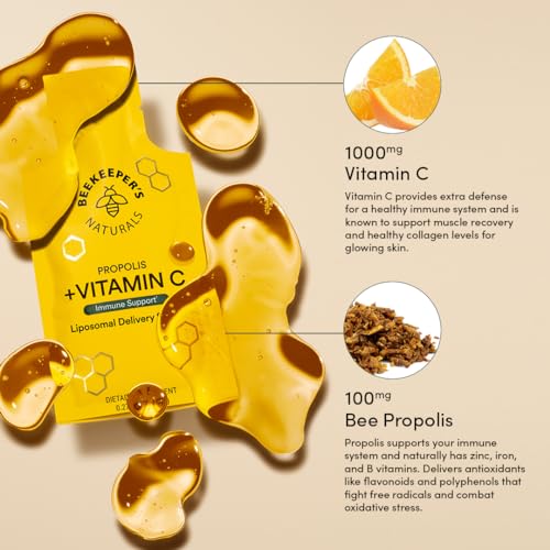 Beekeeper's Naturals Liposomal Vitamin C + Propolis, Gel, Effective Bio-Available Immune Support Delivery, 12 Ct