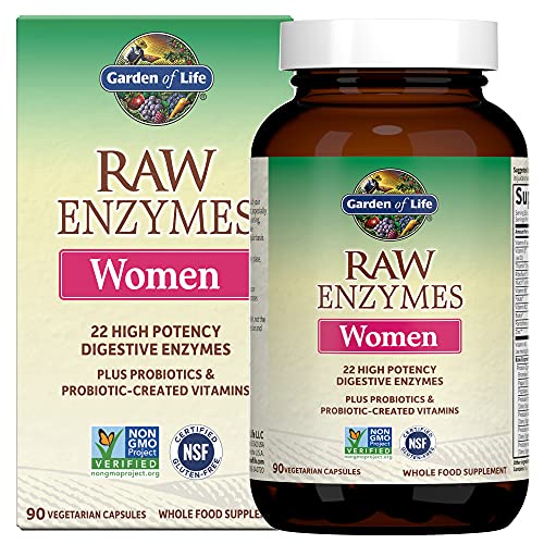 Garden of Life 22 Digestive Enzymes for Women with Bromelain, Papain, Lipase & Lactase Plus Probiotics & Vitamins B12, Biotin & Zinc – RAW Enzymes – Non-GMO, Gluten-Free, Vegetarian, 90 Capsules in Pakistan