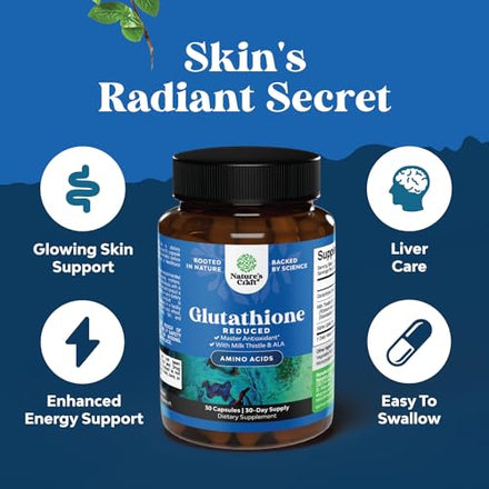 Reduced Glutathione Supplement with Glutamic Acid - L Glutathione 500mg Per Serving with Silymarin Milk Thistle Extract ALA Alpha Lipoic Acid Complex for Liver Support Skin Complexion Immunity