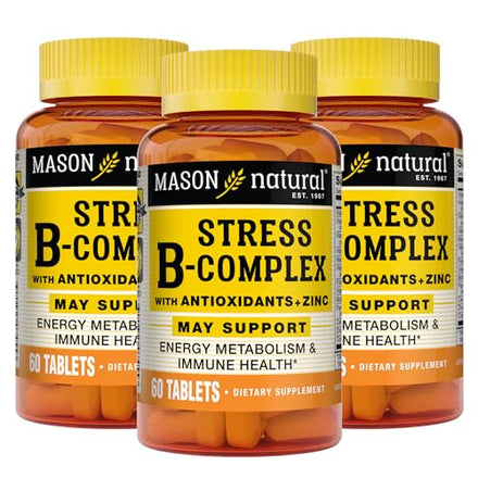 MASON NATURAL Stress B-Complex with Antioxidants + Zinc - Healthy Energy Metabolism, Improved Immune Health, Dual Action Formula, 60 Tablets (Pack of 3)