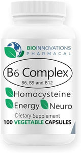 BioInnovations B6 Complex Vegan Vitamin B6, B9 Folate, B12 Methylcobalamin Supports Cardiovascular, Neuromuscular, Nervous System, Homocysteine, Energy, Blood Cell & Bone Health 100 Caps in Pakistan
