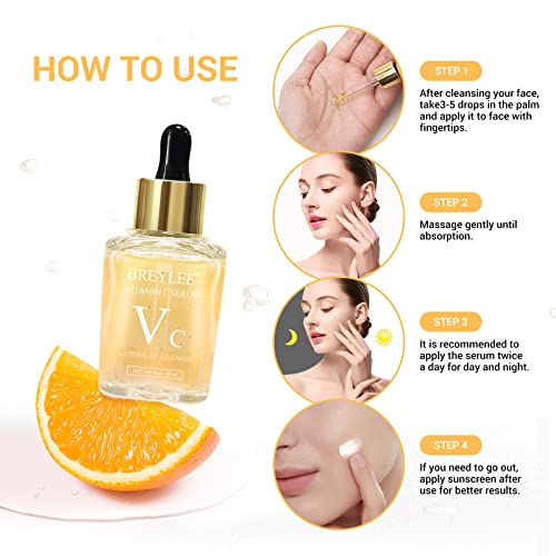 BREYLEE Vitamin C Serum for Face Brightening Skin,Dark Spot Remover,Reduce Wrinkle,Anti Aging Serum,Skin Brightening Serum