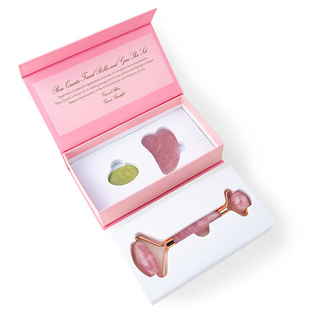 Rose Quartz Face Roller Gua Sha Jade Roller Skin Care Tools for Puffy Eyes, Face, Neck