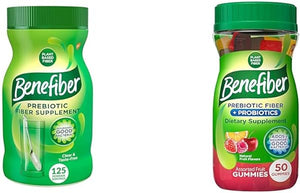 Benefiber Daily Prebiotic Fiber Supplement Powder for Digestive Health & Prebiotic Fiber Supplement Gummies with Probiotics for Digestive Health, Assorted Fruit Flavors - 50 Count in Pakistan