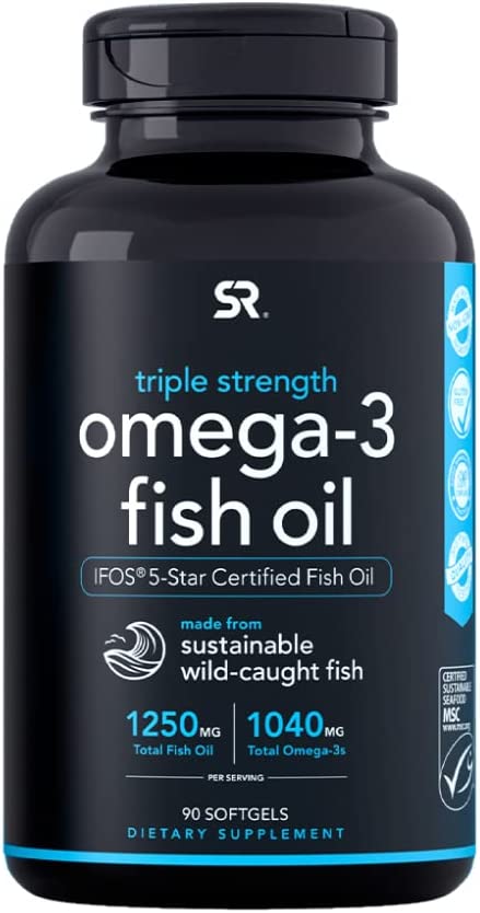 Sports Research Omega 3 Fish Oil -Supplement EPA & DHA Fatty Acids Heart, Brain & Immune Support 1250 mg Capsules