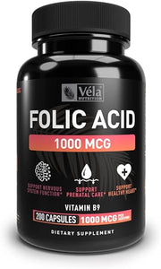 Folic Acid Supplement | 1,000 mcg Per Serving, 200 Capsules | Support Heart Health, Prenatal Support Supplement | Non-GMO, 3rd Party Tested in Pakistan
