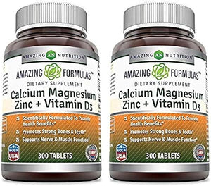 Amazing Formulas Calcium Magnesium Zinc with Vitamin D3 Supplement | Non-GMO | Gluten Free | Made in USA (300 Count | 2 Pack) in Pakistan