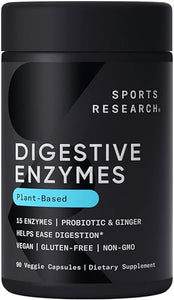 Sports Research Digestive Enzymes with Probiotics & Ginger - Plant Based for Dairy, Protein, Sugar & Carbs - Non-GMO Verified & Vegan Certified (90 Veggie Capsules) in Pakistan