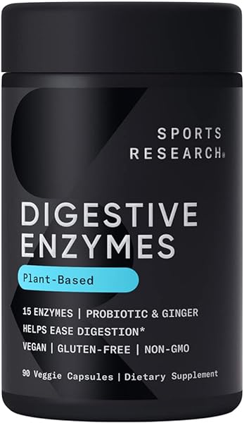 Sports Research Digestive Enzymes with Probiotics & Ginger - Plant Based for Dairy, Protein, Sugar & Carbs - Non-GMO Verified & Vegan Certified (90 Veggie Capsules) in Pakistan in Pakistan