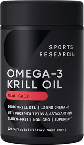 Sports Research Antarctic Krill Oil Omega 3 Mini-Softgels 500mg with Phospholipids, Choline & Astaxanthin - Sustainably Sourced, Non-GMO Verified & Gluten Free - 120 Softgel Capsules in Pakistan