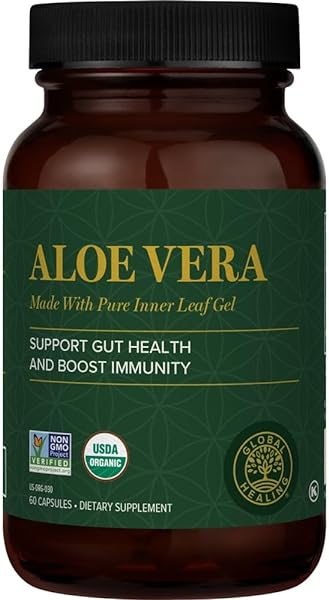 Global Healing Aloe Vera Bio-Active Organic Leaf Supplement - 200x Concentrate Formula with Highest Concentration of Acemannan - Aloin-Free - Gut Health & Immune Support - 60 Capsules in Pakistan in Pakistan