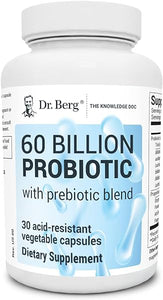 Dr. Berg's Probiotic Capsules with 60 Billion Probiotics for Digestive Health with 10 Prebiotics and Probiotics Strains - Nutritional Supplements - 30 Vegetable Capsules in Pakistan