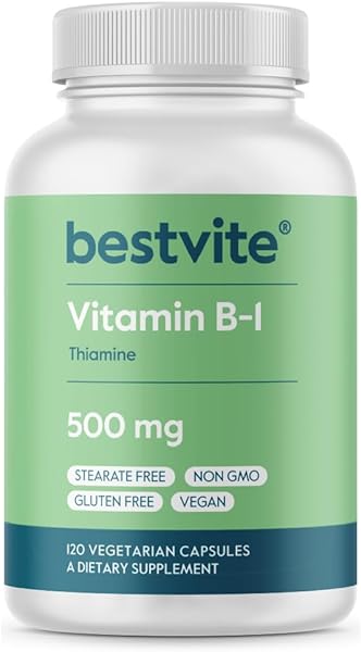 BESTVITE Vitamin B-1 (Thiamin) 500mg (120 Vegetarian Capsules) - No Stearates - Vegan - No Calcium Carbonate - Non GMO - Gluten Free - No Silicon Dioxide in Pakistan in Pakistan