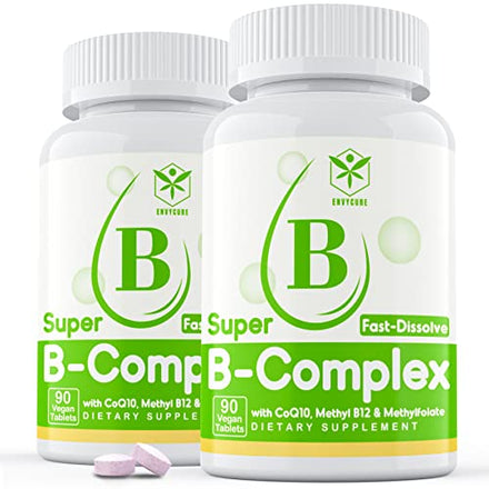 Sugar Free Vitamin B Complex with Methyl B12, MethylFolate, B6, B1, B2, B3, Fast Dissolve Highly Bioavailable Methylated B Complex Supplement for Energy Levels, Neural System, Heart, Vegan,180 Tablets