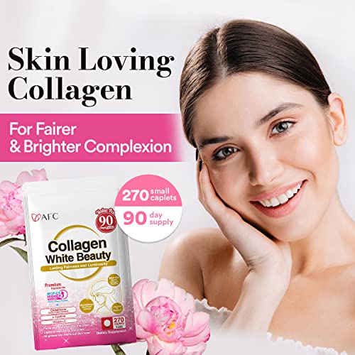 AFC Japan Collagen White Beauty with Marine Collagen Peptide, Glutathione, L-Cystine - 1.5X Better Absorption Than Other Collagen – for Skin Firmness & Whitening– 90 Days Supply's