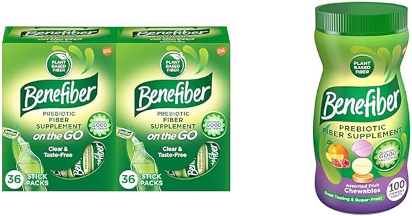 Benefiber On The Go Prebiotic Fiber Supplement Powder for Digestive Health & Chewable Prebiotic Fiber Supplement Tablets for Digestive Health, Assorted Fruit Flavors - 100 Count in Pakistan