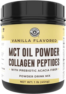 Keto MCT Powder + Collagen + Prebiotic Acacia Fibre, Vanilla, 16oz. MCT Creamer. MCT Oil Powder from Coconuts. MCT Collagen Powder, Grass Fed, Perfect for Keto, 0 Net Carb, Stevia, Erythritol in Pakistan