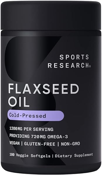 Sports Research Vegan Flaxseed Oil (1200mg) Herbal Supplement with Plant-Based ALA Omega 3 - Vegan Certified & Non-GMO Verified - Gluten, Soy & Carrageenan Free (180 Veggie Softgels) in Pakistan