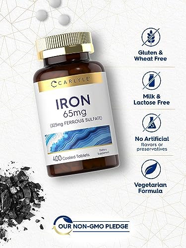 Iron Ferrous Sulfate 65 mg | 400 Tablets | Non-GMO, Gluten Free, Supplement in Pakistan