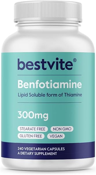 BESTVITE Benfotiamine 300mg (240 Vegetarian Capsules) No Stearates - No Silicon Dioxide - Vegan - Non GMO - Gluten Free in Pakistan