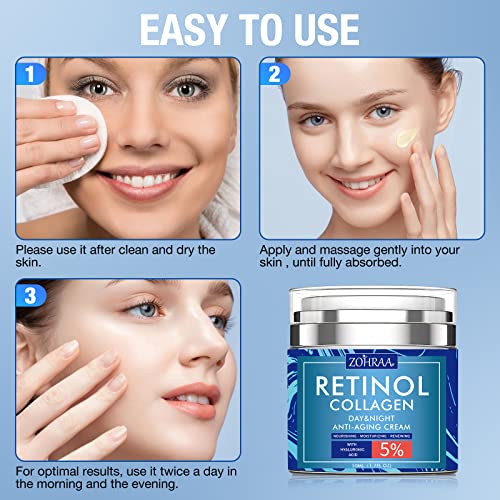 Retinol Moisturizer with Collagen Cream and Hyaluronic Acid, Anti-Wrinkle Anti-Aging Cream For Women and Men