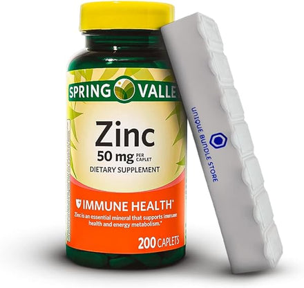 Spring Valley, Zinc 50mg, Zinc Caplets Dietary Supplement, Zinc Supplements, 200 Count + 7 Day Pill Organizer Included in Pakistan