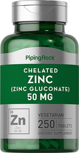 Chelated Zinc Supplement 50 mg | 250 Tablets | Gluconate | Vegetarian, Non-GMO, Gluten Free | by Piping Rock in Pakistan