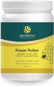 NatureBee Power Pollen 200 x 500mg Caps | Energy, Immune, and Cognitive Support | Potentiated Bee Pollen | Natural Superfood | 3 Month Supply in Pakistan